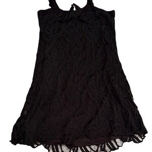 Solitaire by Ravi Khosla Black Lace Mini Dress Floral Crochet Trim Keyhole Back